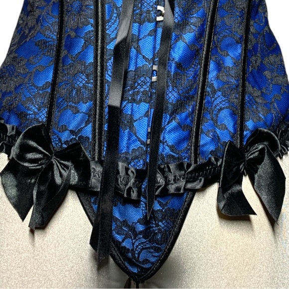 *NEW*Gorgeous Sexy Blue and Black Women Bustier Corset Set Lace Up Bone… - Picture 7 of 17